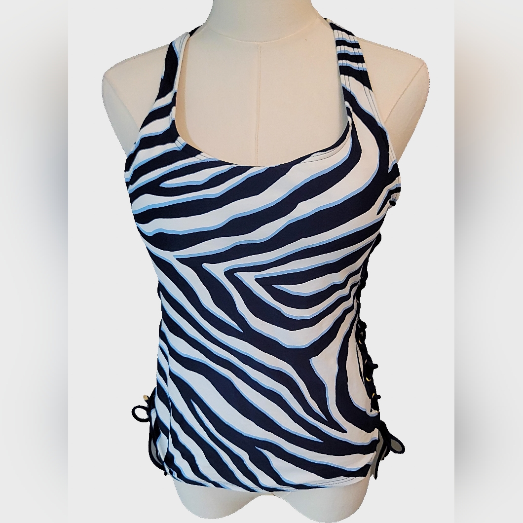 Michael Kors Navy And White Lace-Up Top